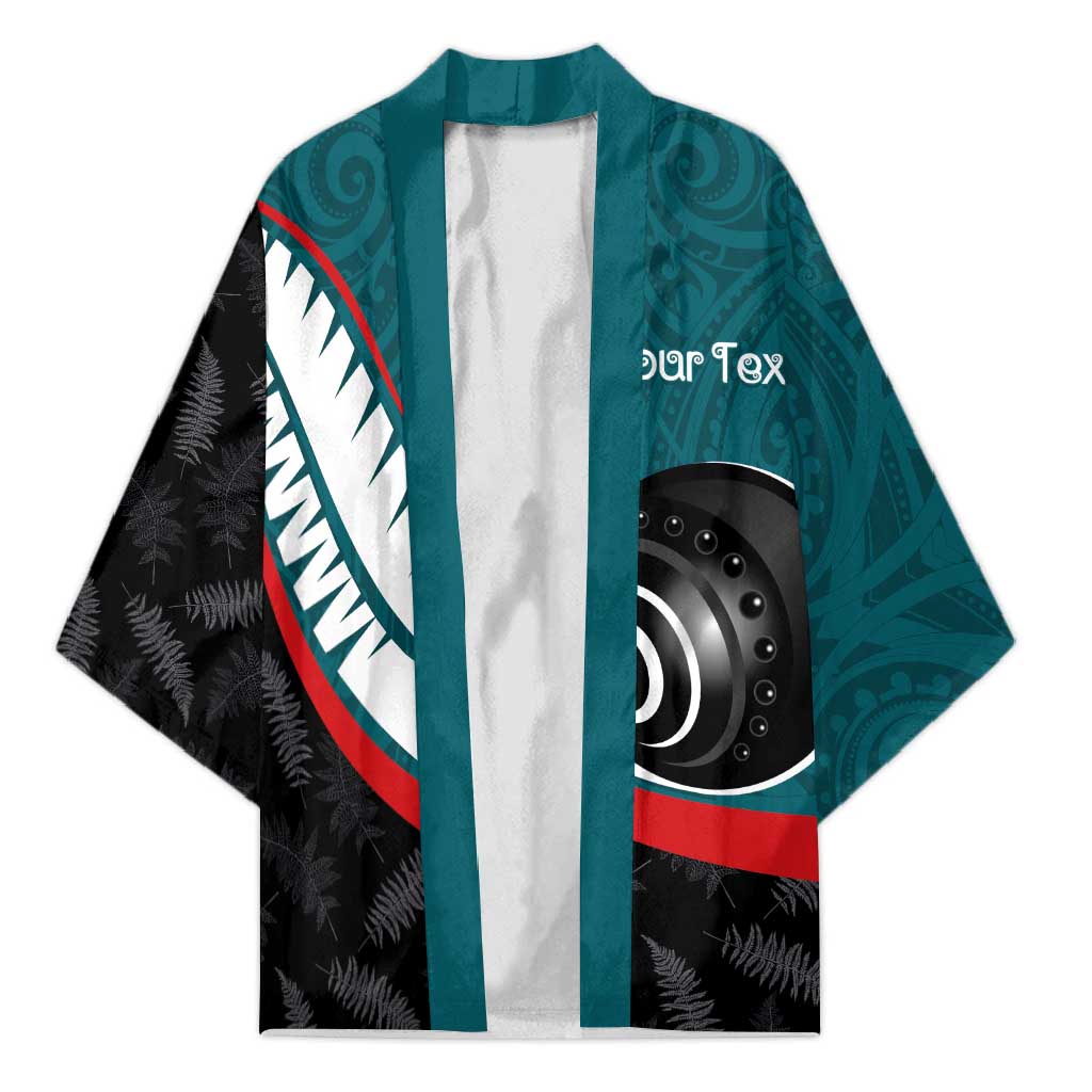 Personalised Aotearoa Lawn Bowls Kimono Maori and Silver Fern Sporty Style Teal Color LT03 Unisex Teal - Polynesian Pride