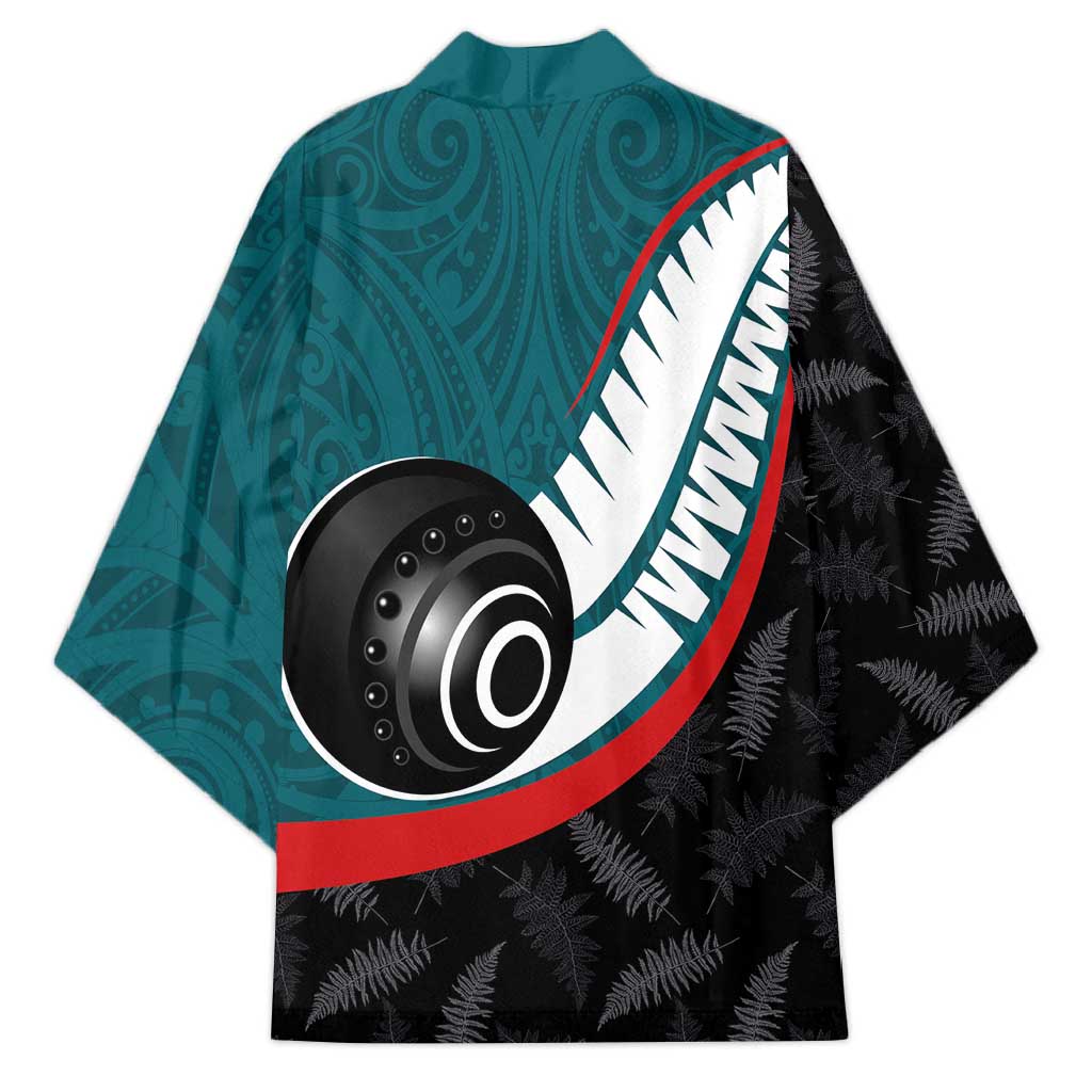 Personalised Aotearoa Lawn Bowls Kimono Maori and Silver Fern Sporty Style Teal Color LT03 - Polynesian Pride