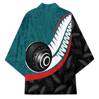 Personalised Aotearoa Lawn Bowls Kimono Maori and Silver Fern Sporty Style Teal Color LT03 - Polynesian Pride