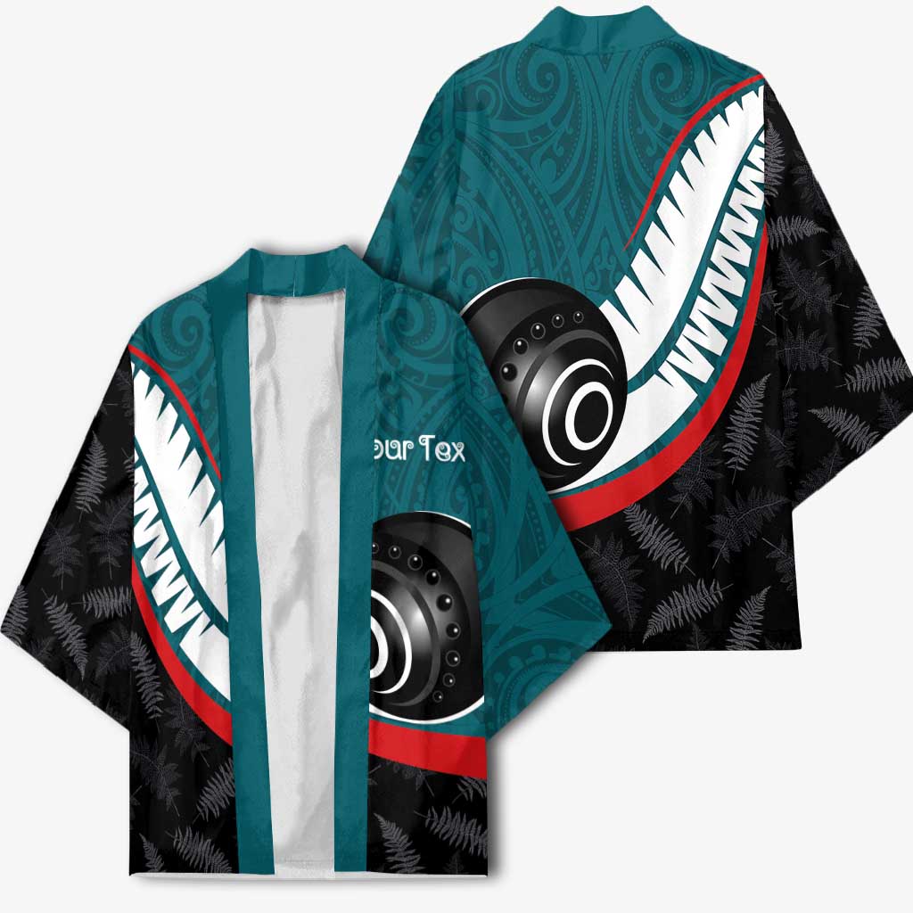 Personalised Aotearoa Lawn Bowls Kimono Maori and Silver Fern Sporty Style Teal Color LT03 - Polynesian Pride