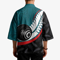 Personalised Aotearoa Lawn Bowls Kimono Maori and Silver Fern Sporty Style Teal Color LT03 - Polynesian Pride