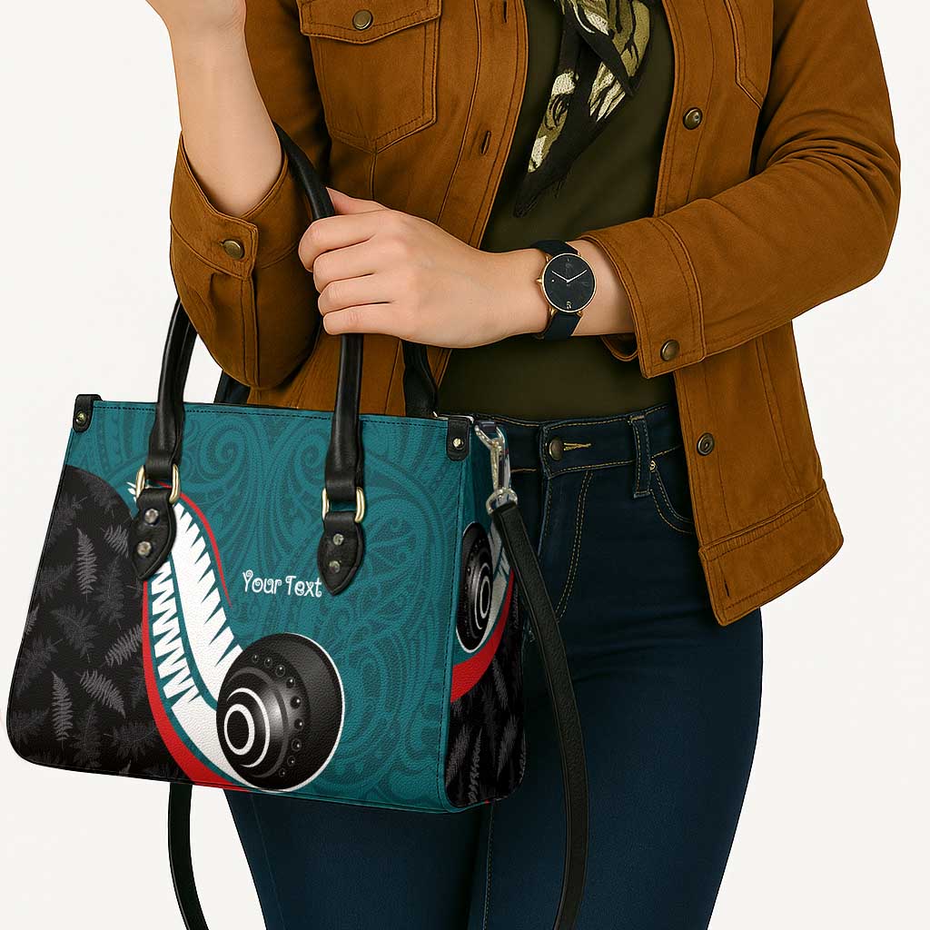 Personalised Aotearoa Lawn Bowls Leather Bag Maori and Silver Fern Sporty Style Teal Color - Polynesian Pride