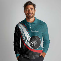 Personalised Aotearoa Lawn Bowls Long Sleeve Polo Shirt Maori and Silver Fern Sporty Style Teal Color LT03 - Polynesian Pride