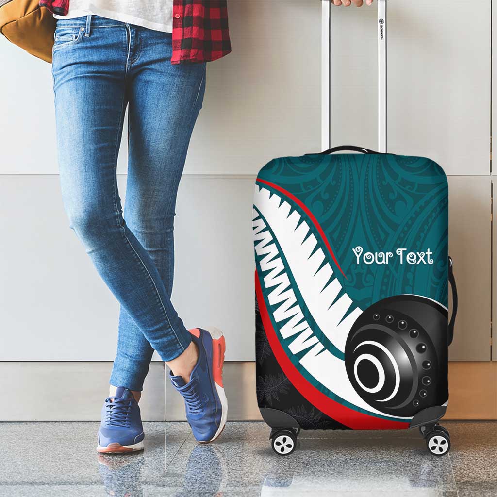 Personalised Aotearoa Lawn Bowls Luggage Cover Maori and Silver Fern Sporty Style Teal Color LT03 - Polynesian Pride