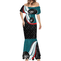 Personalised Aotearoa Lawn Bowls Mermaid Dress Maori and Silver Fern Sporty Style Teal Color LT03 - Polynesian Pride