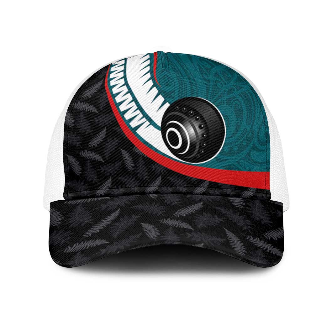 Aotearoa Lawn Bowls Mesh Trucker Cap Maori and Silver Fern Sporty Style Teal Color - Polynesian Pride