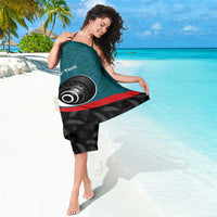 Personalised Aotearoa Lawn Bowls Sarong Maori and Silver Fern Sporty Style Teal Color - Polynesian Pride