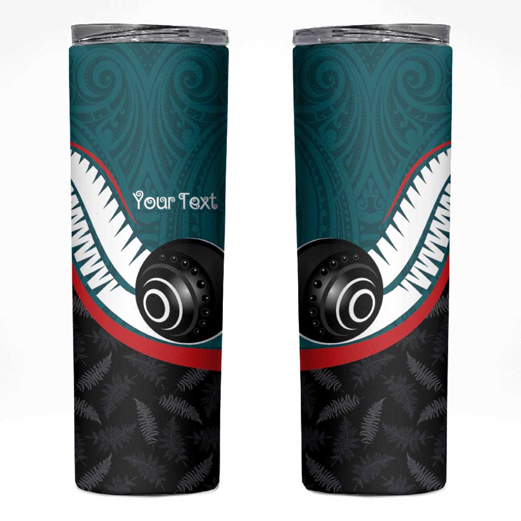 Personalised Aotearoa Lawn Bowls Skinny Tumbler Maori and Silver Fern Sporty Style Teal Color LT03 Teal - Polynesian Pride