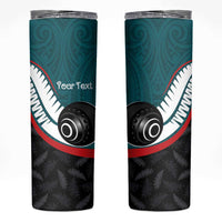 Personalised Aotearoa Lawn Bowls Skinny Tumbler Maori and Silver Fern Sporty Style Teal Color LT03 Teal - Polynesian Pride