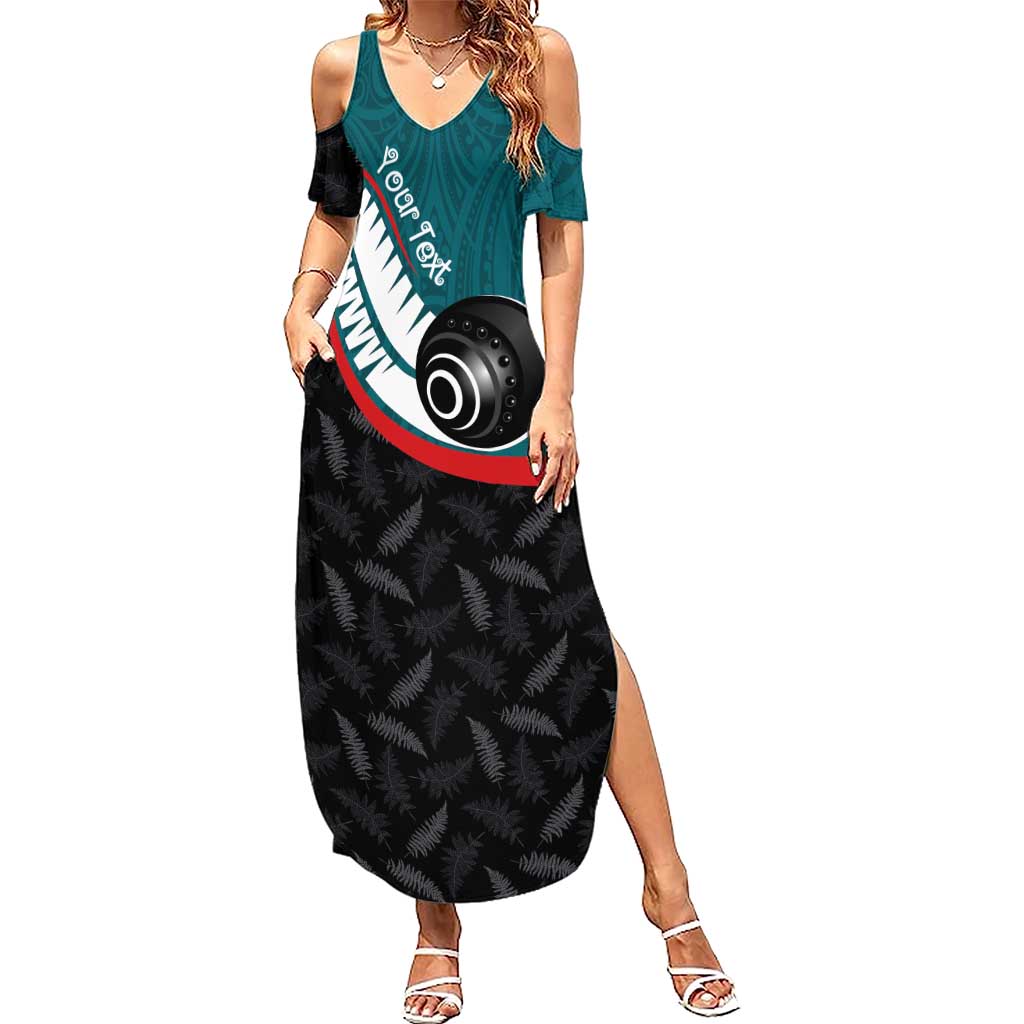 Personalised Aotearoa Lawn Bowls Summer Maxi Dress Maori and Silver Fern Sporty Style Teal Color LT03 Women Teal - Polynesian Pride
