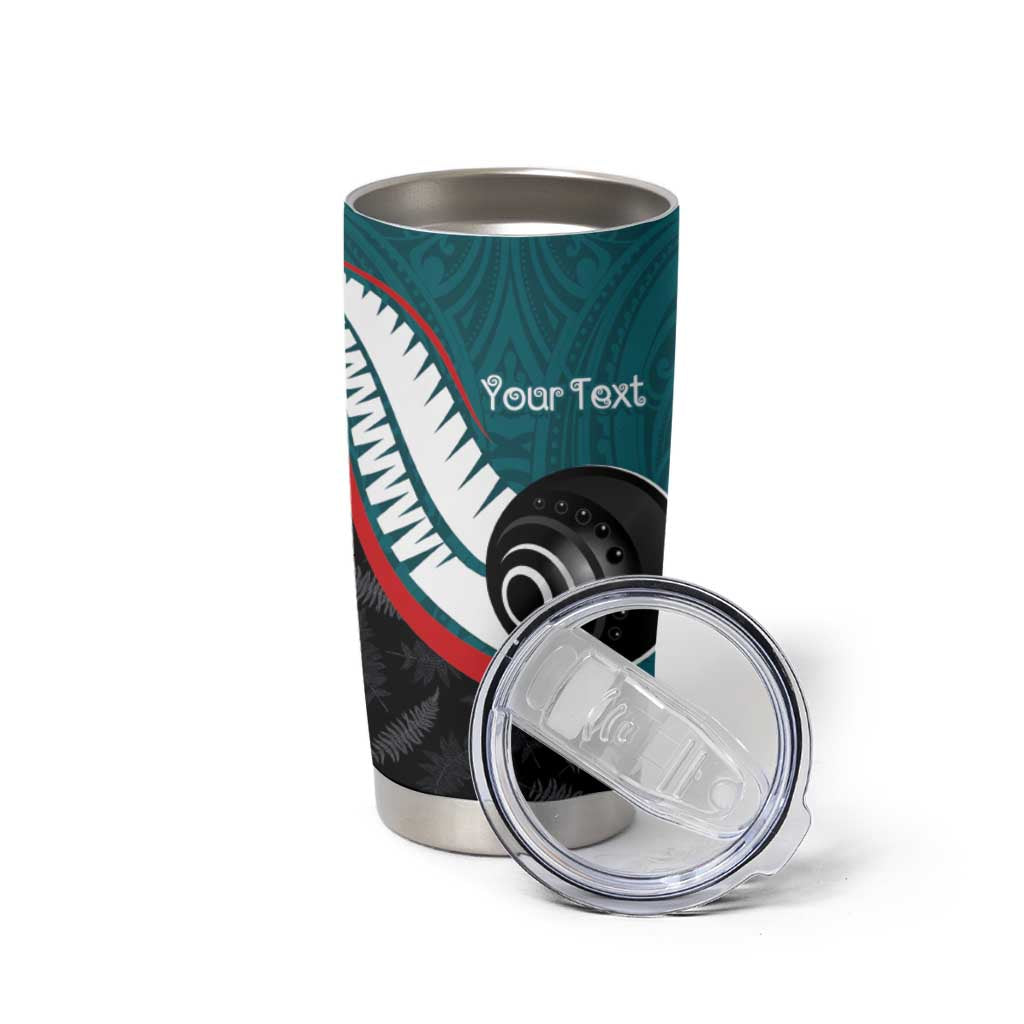 Personalised Aotearoa Lawn Bowls Tumbler Cup Maori and Silver Fern Sporty Style Teal Color LT03 - Polynesian Pride