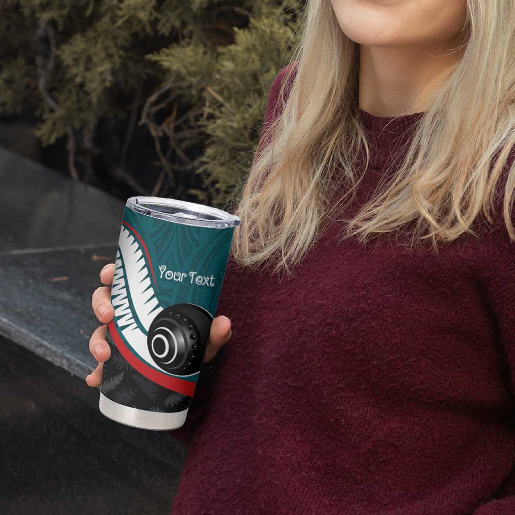 Personalised Aotearoa Lawn Bowls Tumbler Cup Maori and Silver Fern Sporty Style Teal Color LT03 - Polynesian Pride