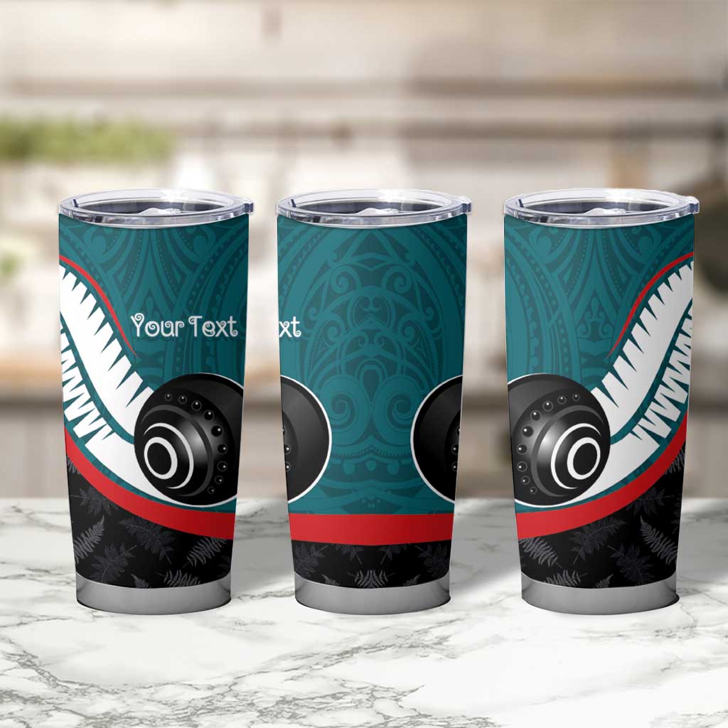 Personalised Aotearoa Lawn Bowls Tumbler Cup Maori and Silver Fern Sporty Style Teal Color LT03 - Polynesian Pride