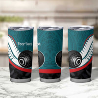 Personalised Aotearoa Lawn Bowls Tumbler Cup Maori and Silver Fern Sporty Style Teal Color LT03 - Polynesian Pride