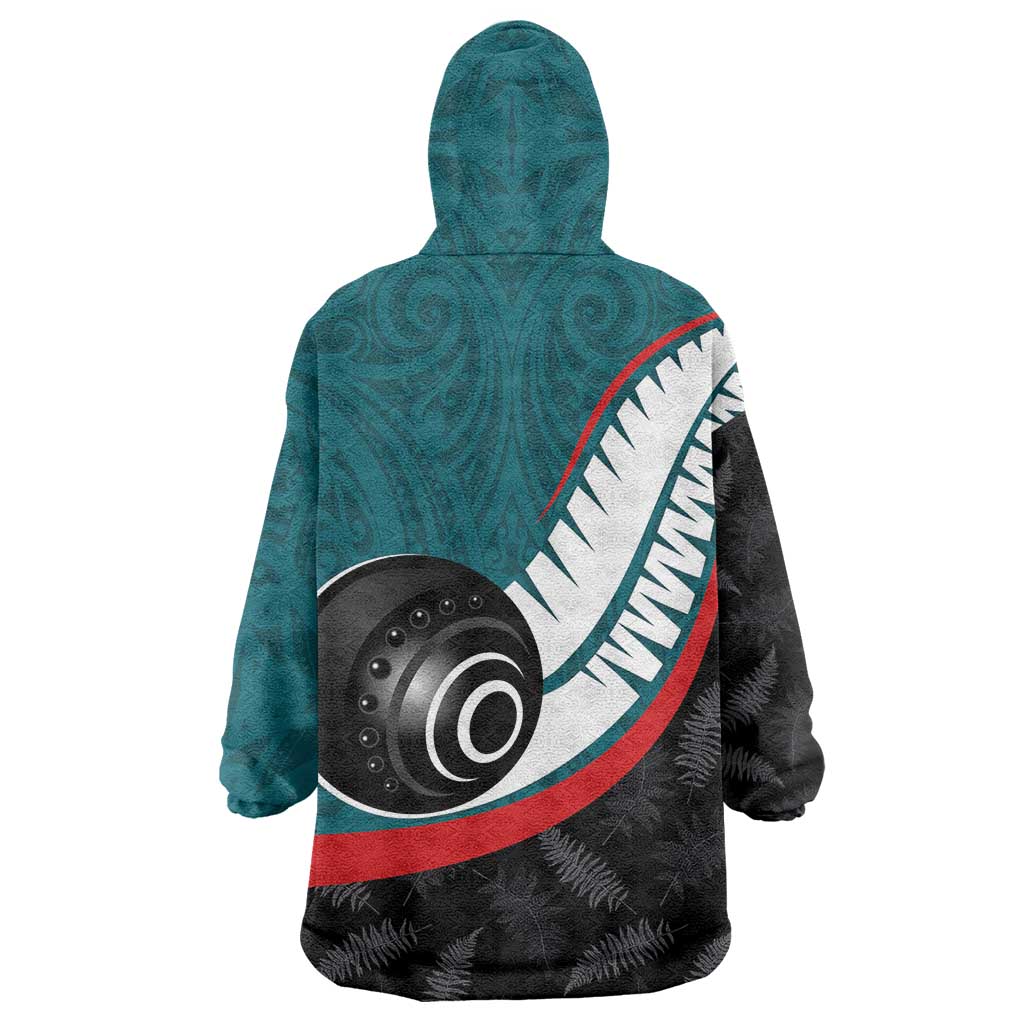 Personalised Aotearoa Lawn Bowls Wearable Blanket Hoodie Maori and Silver Fern Sporty Style Teal Color LT03 - Polynesian Pride