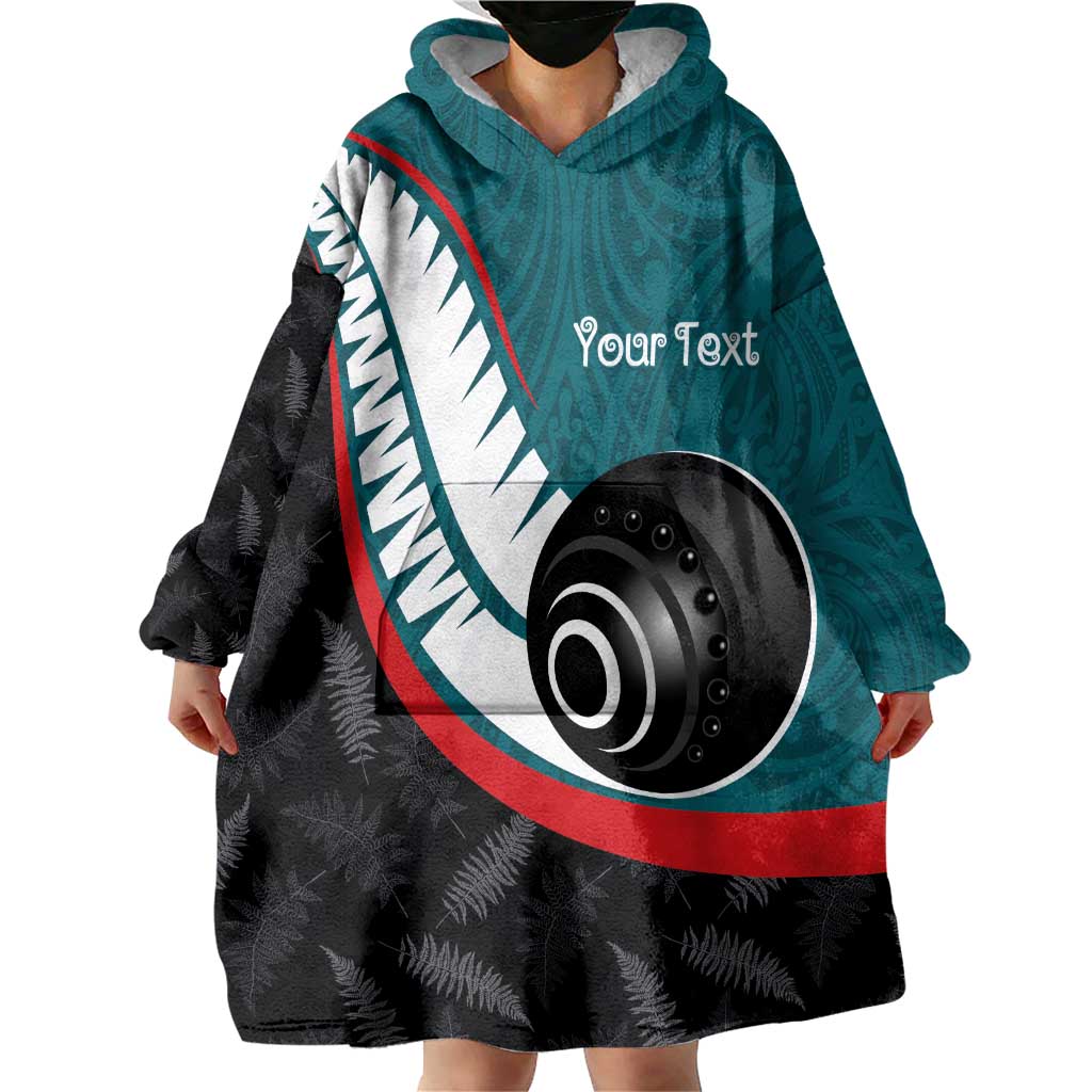Personalised Aotearoa Lawn Bowls Wearable Blanket Hoodie Maori and Silver Fern Sporty Style Teal Color LT03 - Polynesian Pride