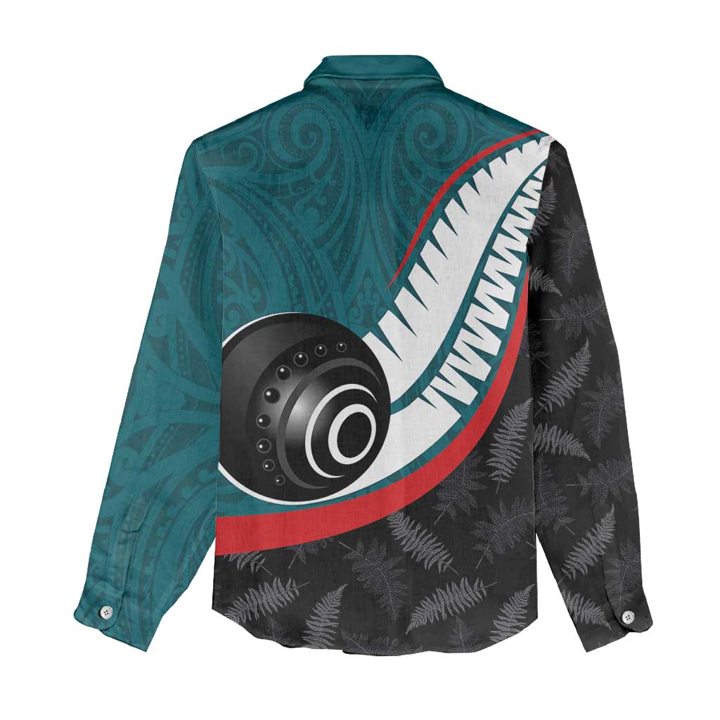 Personalised Aotearoa Lawn Bowls Women Casual Shirt Maori and Silver Fern Sporty Style Teal Color LT03 - Polynesian Pride