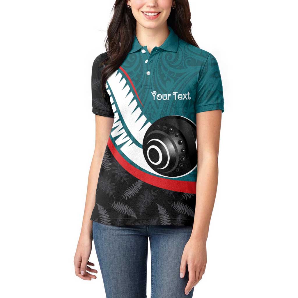 Personalised Aotearoa Lawn Bowls Women Polo Shirt Maori and Silver Fern Sporty Style Teal Color LT03 - Polynesian Pride