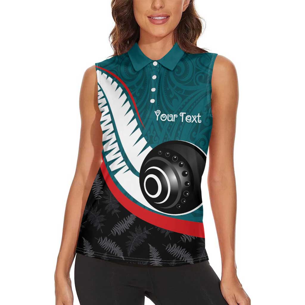 Personalised Aotearoa Lawn Bowls Women Sleeveless Polo Shirt Maori and Silver Fern Sporty Style Teal Color LT03 - Polynesian Pride