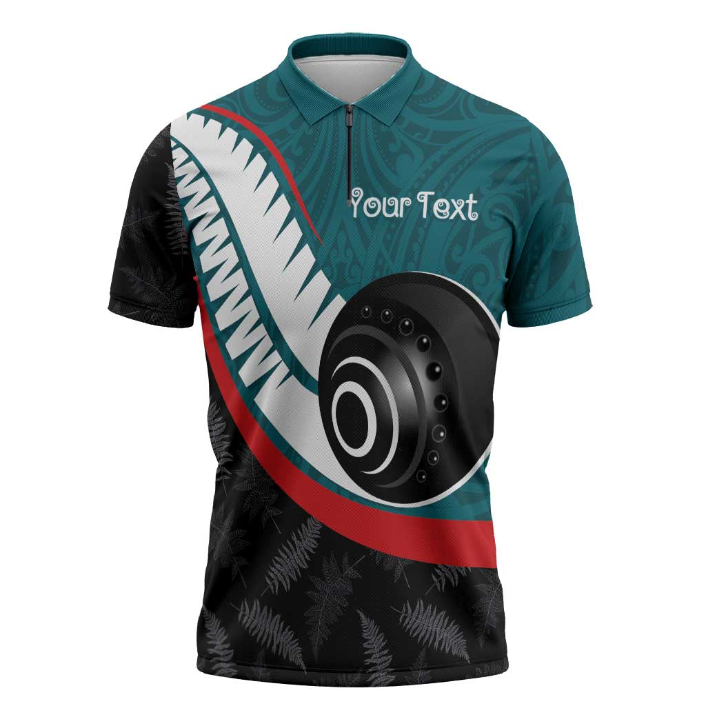 Personalised Aotearoa Lawn Bowls Zipper Polo Shirt Maori and Silver Fern Sporty Style Teal Color LT03 Teal - Polynesian Pride