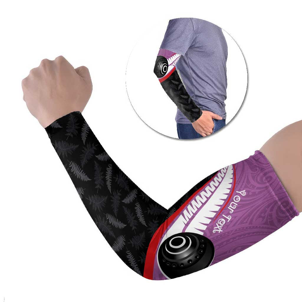 Personalised Aotearoa Lawn Bowls Arm Sleeves Maori and Silver Fern Sporty Style Pink Color LT03 Set of 2 Pink - Polynesian Pride