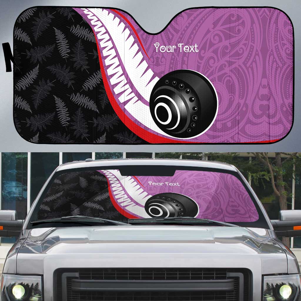Personalised Aotearoa Lawn Bowls Auto Sun Shade Maori and Silver Fern Sporty Style Pink Color LT03 Pink - Polynesian Pride