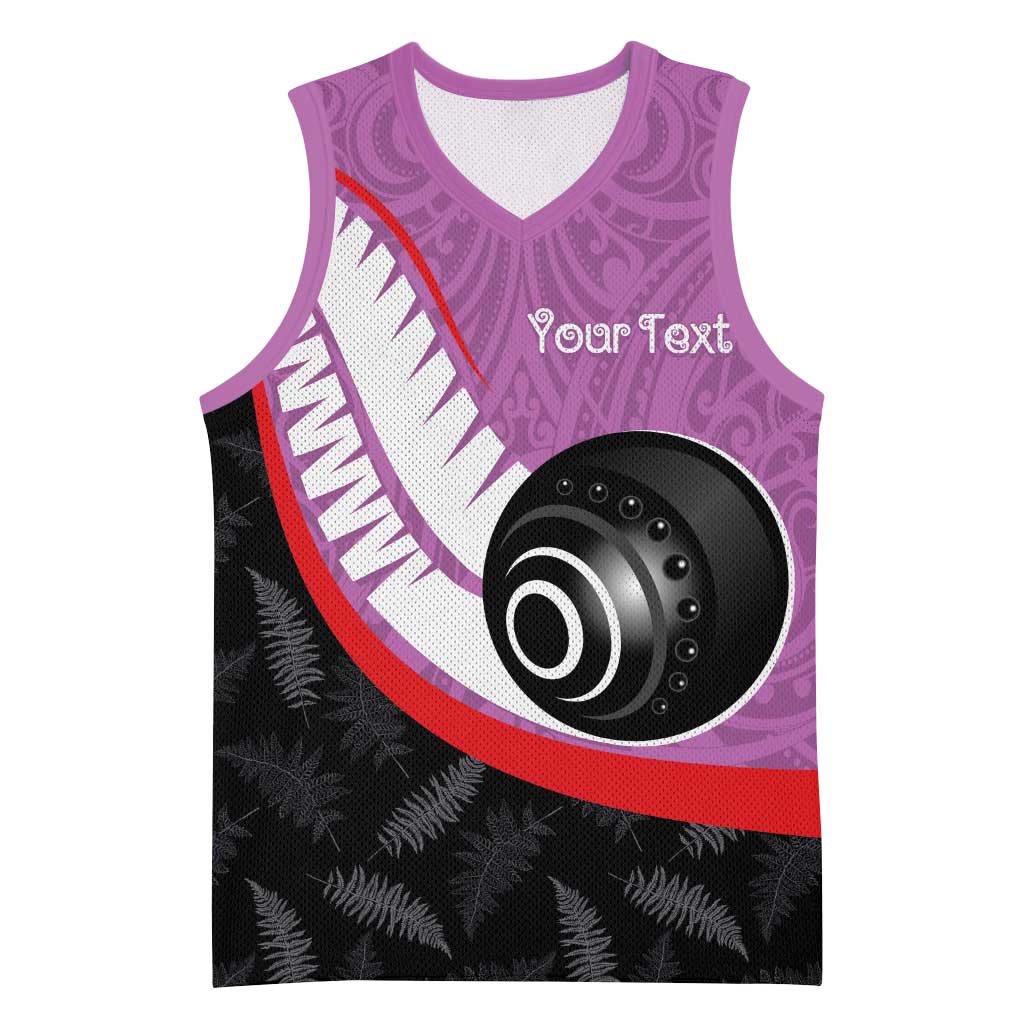 Personalised Aotearoa Lawn Bowls Basketball Jersey Maori and Silver Fern Sporty Style Pink Color LT03 Unisex Pink - Polynesian Pride