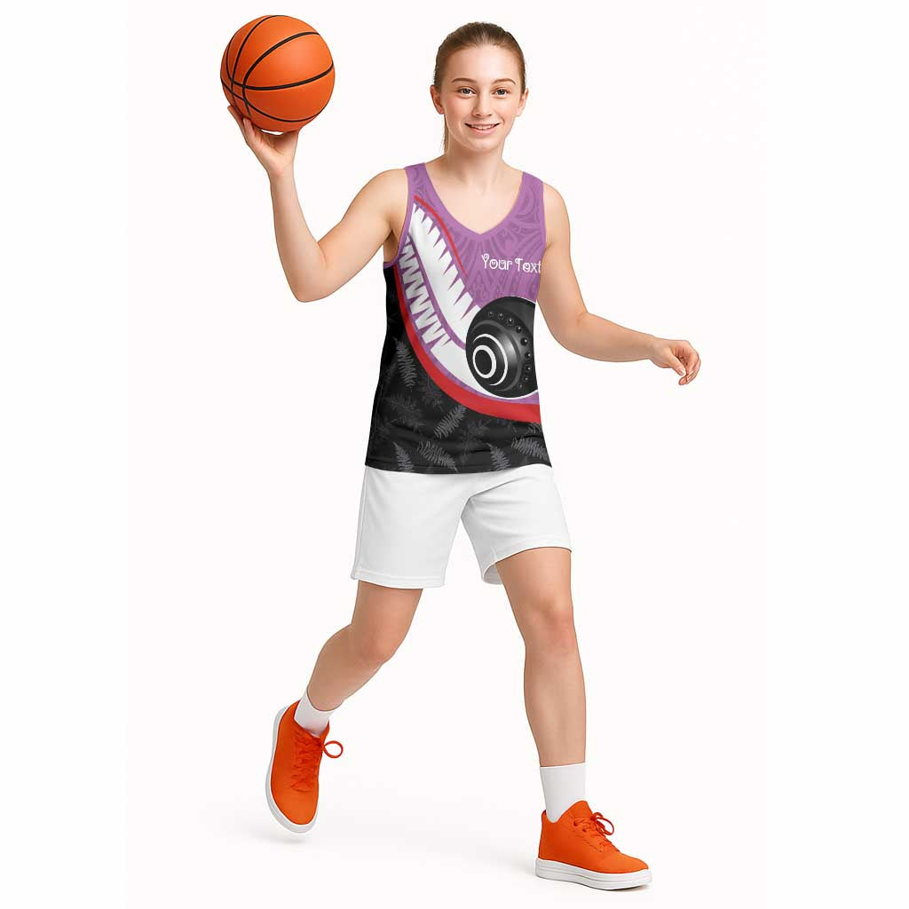 Personalised Aotearoa Lawn Bowls Basketball Jersey Maori and Silver Fern Sporty Style Pink Color LT03 - Polynesian Pride