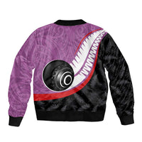 Personalised Aotearoa Lawn Bowls Bomber Jacket Maori and Silver Fern Sporty Style Pink Color - Polynesian Pride