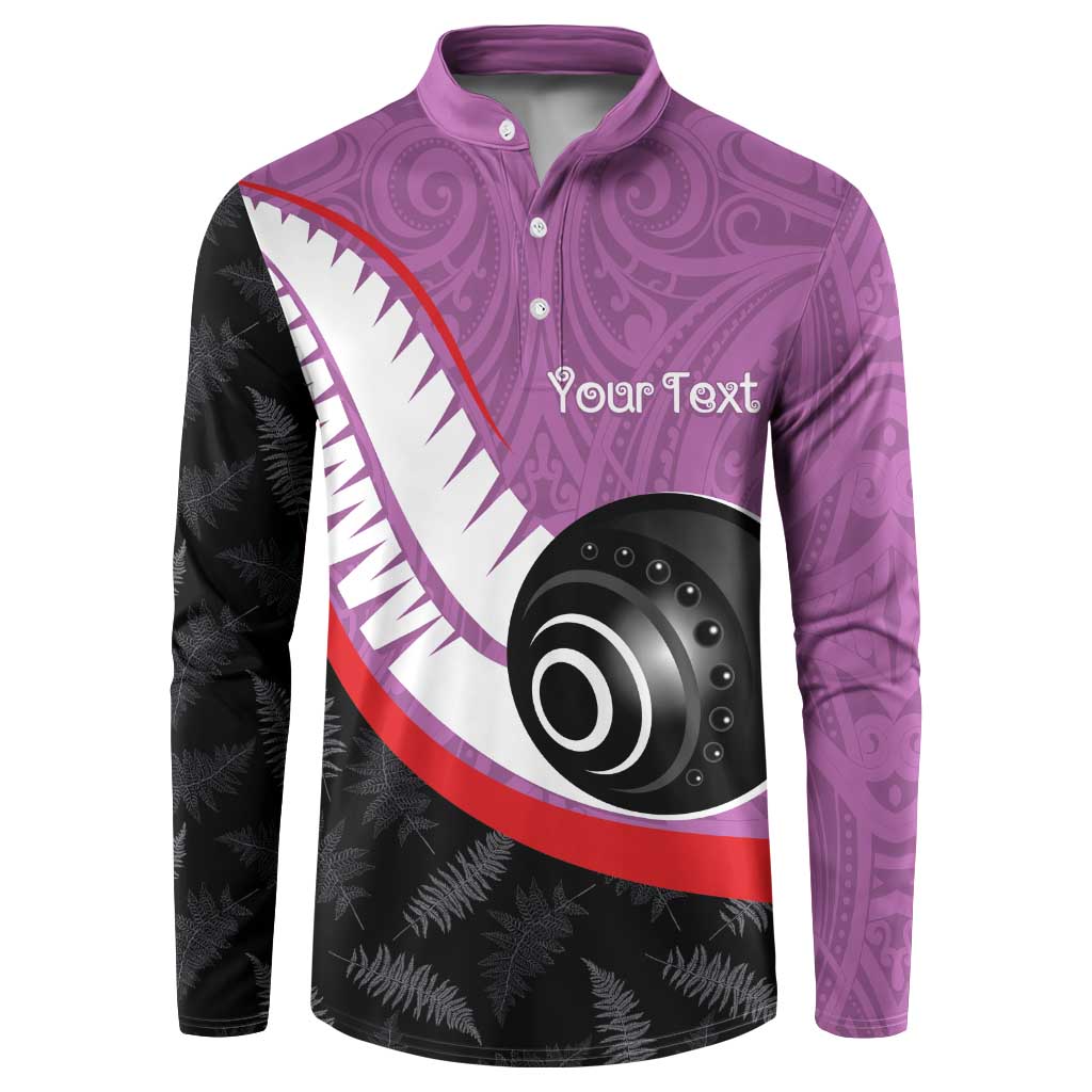 Personalised Aotearoa Lawn Bowls Button Sweatshirt Maori and Silver Fern Sporty Style Pink Color - Polynesian Pride