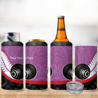Personalised Aotearoa Lawn Bowls 4 in 1 Can Cooler Tumbler Maori and Silver Fern Sporty Style Pink Color LT03 - Polynesian Pride