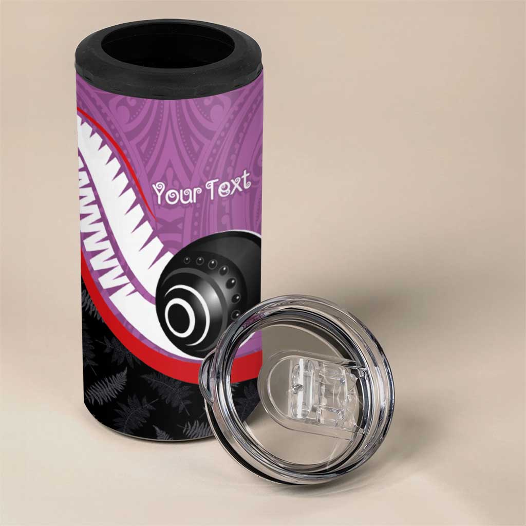 Personalised Aotearoa Lawn Bowls 4 in 1 Can Cooler Tumbler Maori and Silver Fern Sporty Style Pink Color LT03 - Polynesian Pride