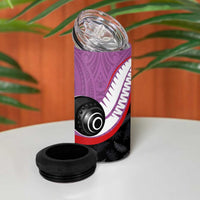 Personalised Aotearoa Lawn Bowls 4 in 1 Can Cooler Tumbler Maori and Silver Fern Sporty Style Pink Color LT03 - Polynesian Pride