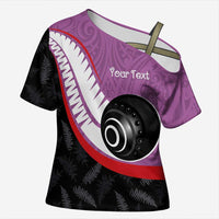 Personalised Aotearoa Lawn Bowls Cross Shoulder Shirt Maori and Silver Fern Sporty Style Pink Color LT03 Female Pink - Polynesian Pride