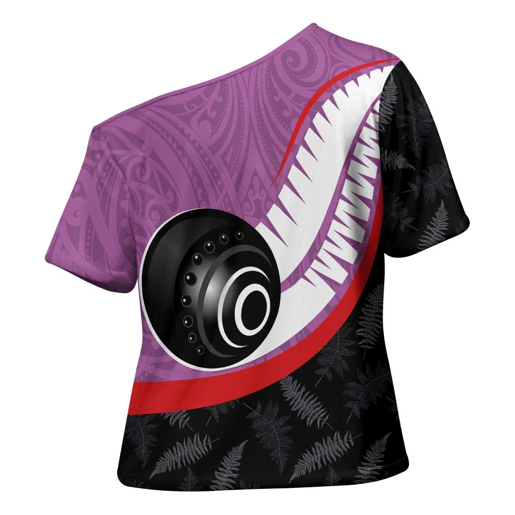 Personalised Aotearoa Lawn Bowls Cross Shoulder Shirt Maori and Silver Fern Sporty Style Pink Color LT03 - Polynesian Pride
