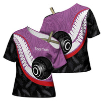 Personalised Aotearoa Lawn Bowls Cross Shoulder Shirt Maori and Silver Fern Sporty Style Pink Color LT03 - Polynesian Pride