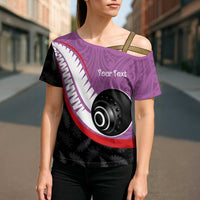 Personalised Aotearoa Lawn Bowls Cross Shoulder Shirt Maori and Silver Fern Sporty Style Pink Color LT03 - Polynesian Pride