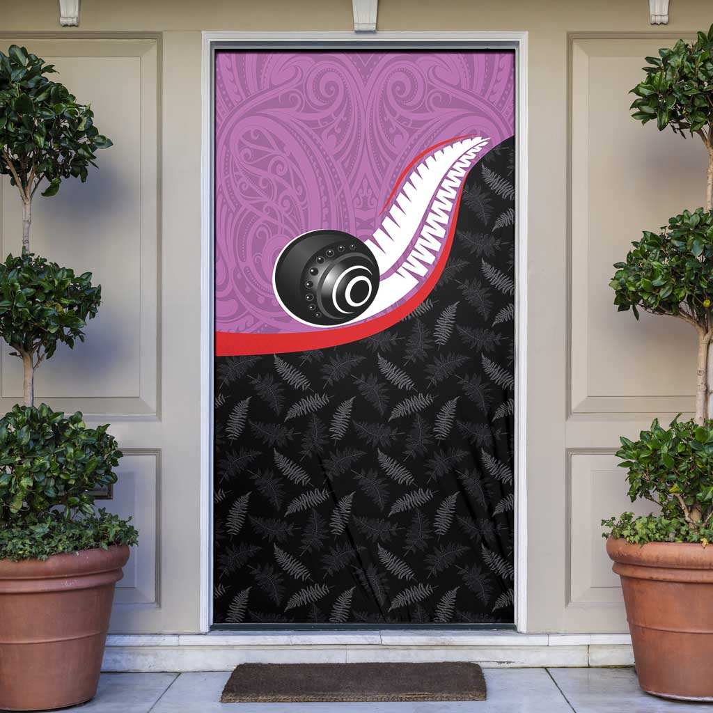 Aotearoa Lawn Bowls Door Cover Maori and Silver Fern Sporty Style Pink Color LT03 Pink - Polynesian Pride
