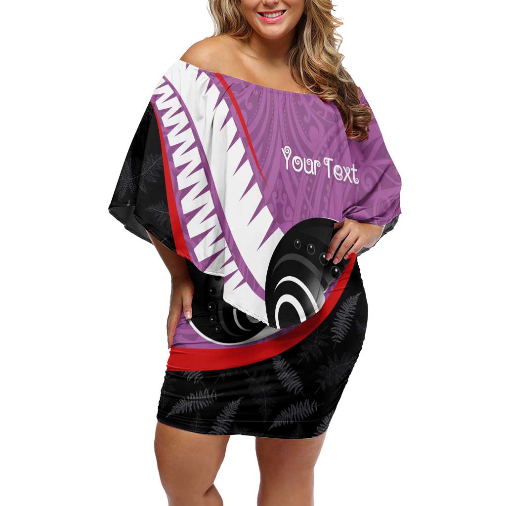 Personalised Aotearoa Lawn Bowls Family Matching Off Shoulder Short Dress and Hawaiian Shirt Maori and Silver Fern Sporty Style Pink Color LT03 Mom's Dress Pink - Polynesian Pride