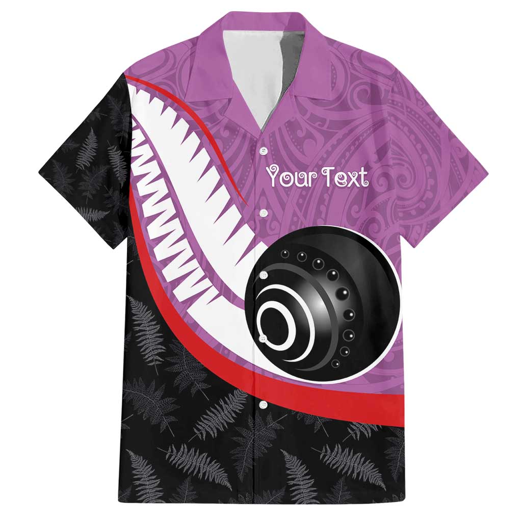 Personalised Aotearoa Lawn Bowls Family Matching Short Sleeve Bodycon Dress and Hawaiian Shirt Maori and Silver Fern Sporty Style Pink Color LT03 Dad's Shirt - Short Sleeve Pink - Polynesian Pride