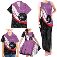 Personalised Aotearoa Lawn Bowls Family Matching Tank Maxi Dress and Hawaiian Shirt Maori and Silver Fern Sporty Style Pink Color LT03 - Polynesian Pride