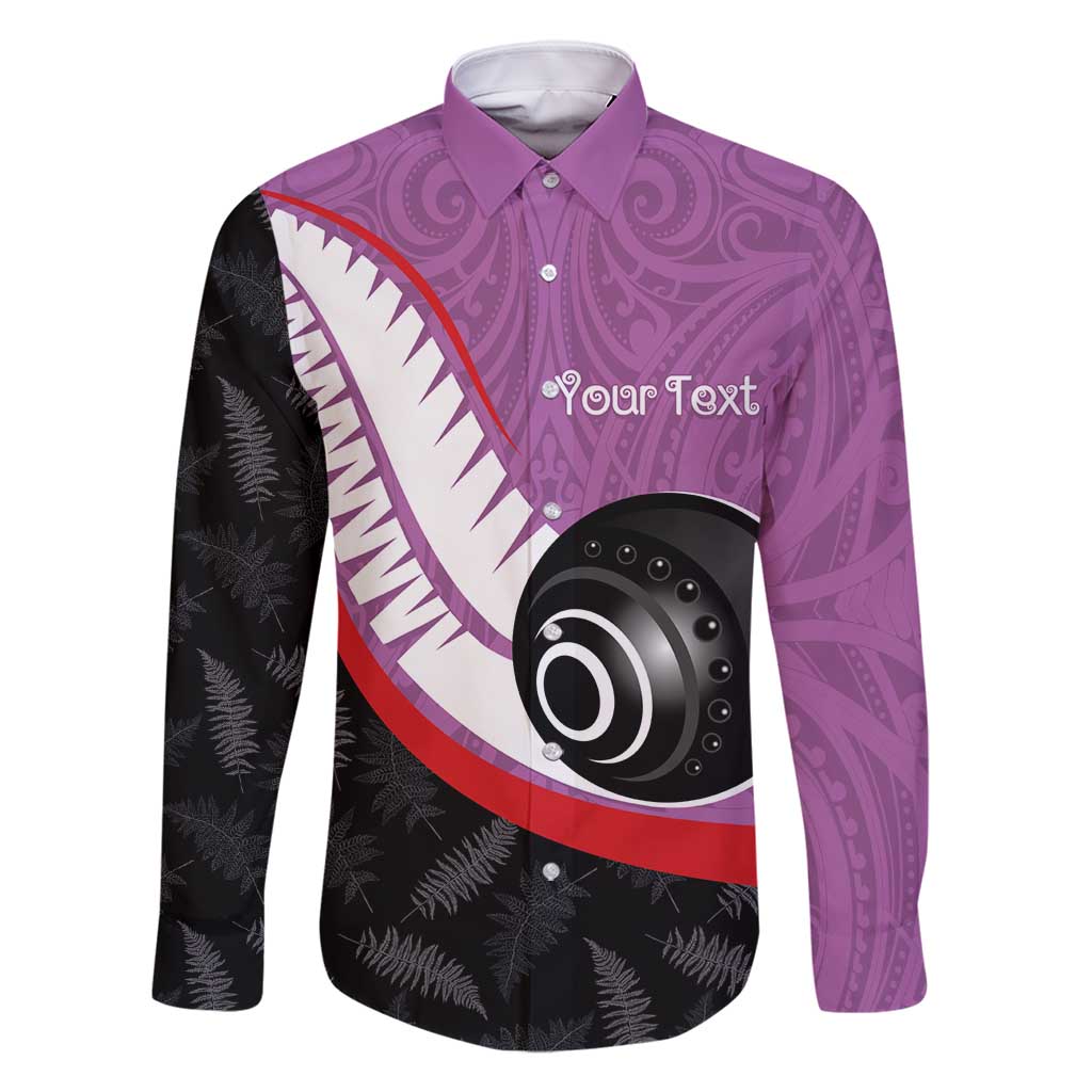 Personalised Aotearoa Lawn Bowls Family Matching Tank Maxi Dress and Hawaiian Shirt Maori and Silver Fern Sporty Style Pink Color LT03 Dad's Shirt - Long Sleeve Pink - Polynesian Pride