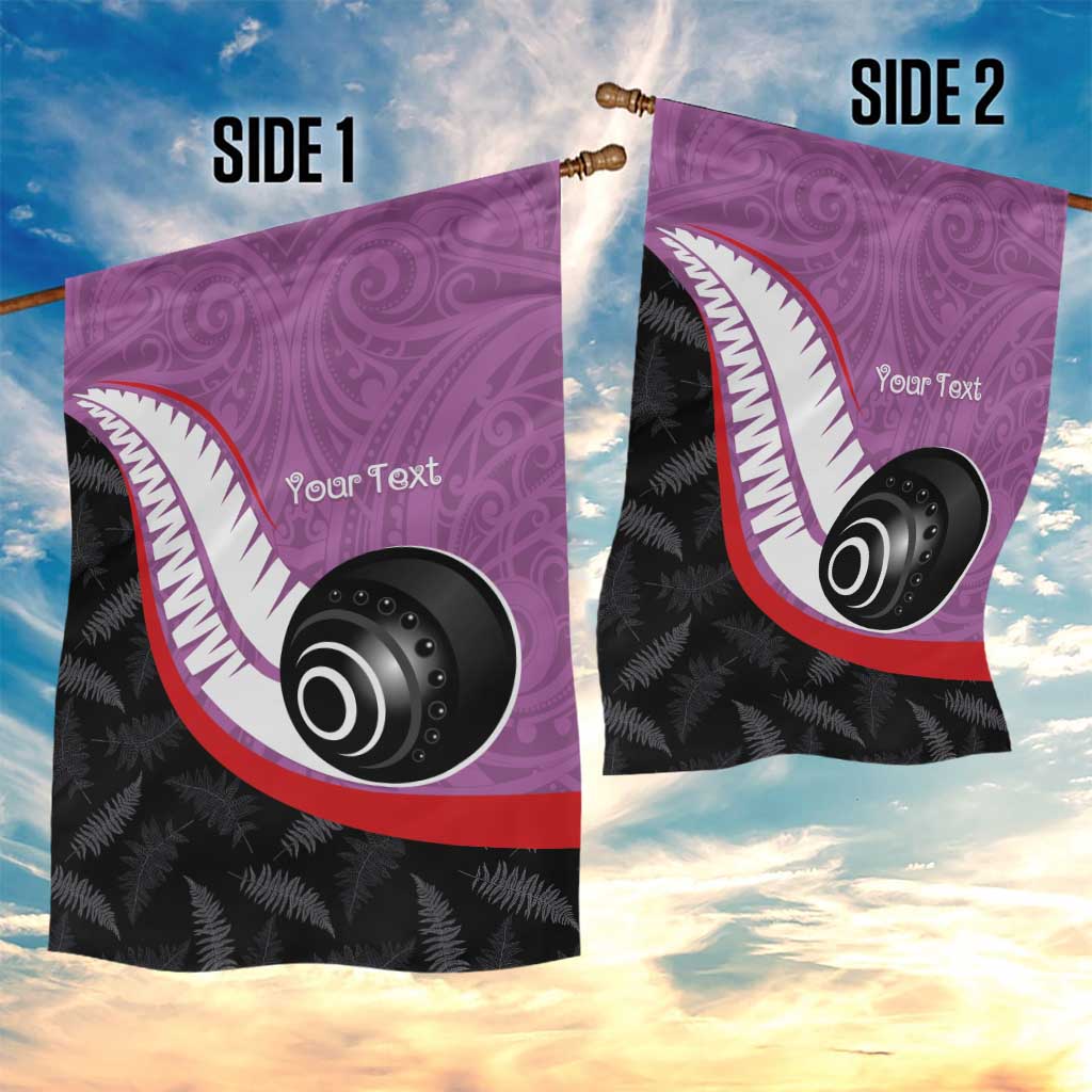 Personalised Aotearoa Lawn Bowls Garden Flag Maori and Silver Fern Sporty Style Pink Color LT03 - Polynesian Pride