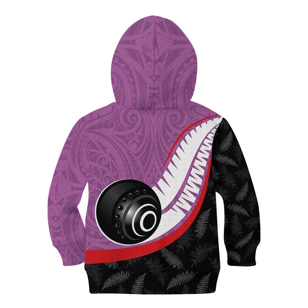 Personalised Aotearoa Lawn Bowls Kid Hoodie Maori and Silver Fern Sporty Style Pink Color LT03 - Polynesian Pride