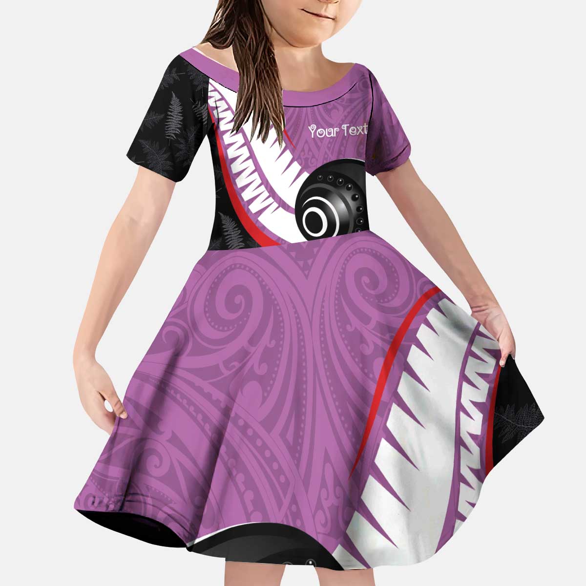 Personalised Aotearoa Lawn Bowls Kid Short Sleeve Dress Maori and Silver Fern Sporty Style Pink Color LT03 KID Pink - Polynesian Pride