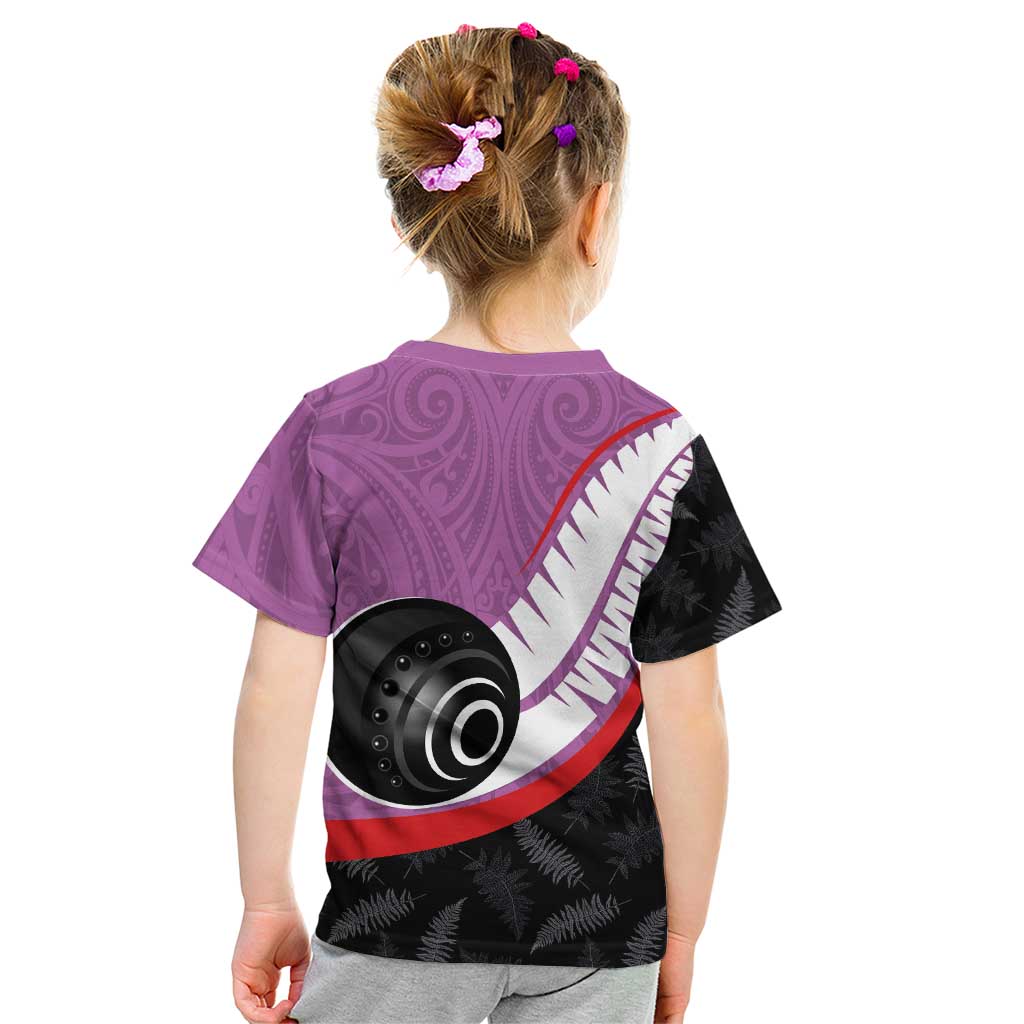 Personalised Aotearoa Lawn Bowls Kid T Shirt Maori and Silver Fern Sporty Style Pink Color LT03 - Polynesian Pride