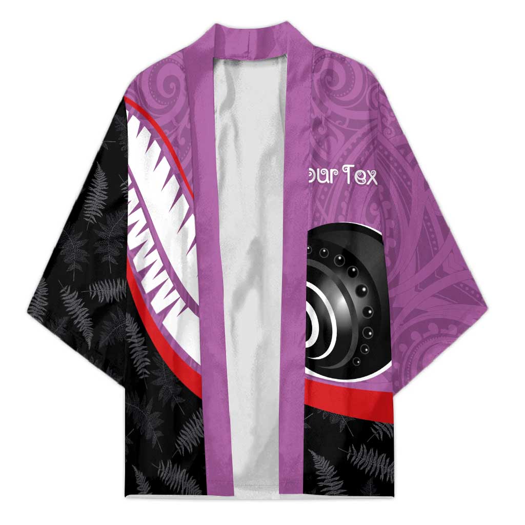 Personalised Aotearoa Lawn Bowls Kimono Maori and Silver Fern Sporty Style Pink Color LT03 Unisex Pink - Polynesian Pride