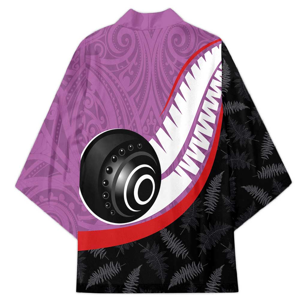 Personalised Aotearoa Lawn Bowls Kimono Maori and Silver Fern Sporty Style Pink Color LT03 - Polynesian Pride