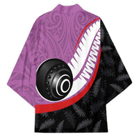 Personalised Aotearoa Lawn Bowls Kimono Maori and Silver Fern Sporty Style Pink Color LT03 - Polynesian Pride
