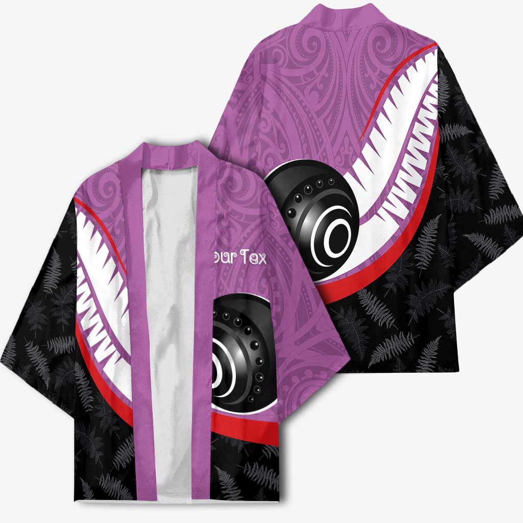 Personalised Aotearoa Lawn Bowls Kimono Maori and Silver Fern Sporty Style Pink Color LT03 - Polynesian Pride